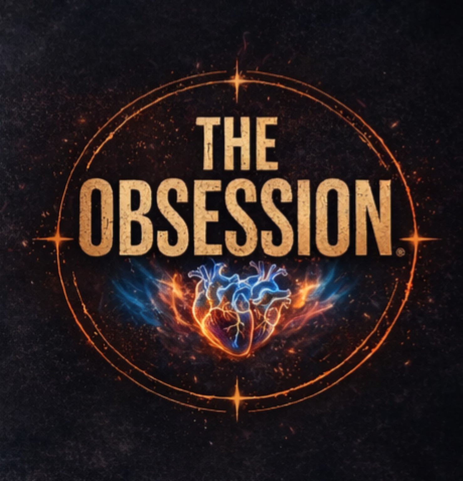 The Obsession logo with an illuminated blue and orange heart